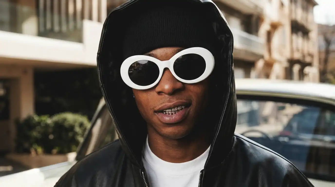 black with Y2K sunglasses with streetwear fits