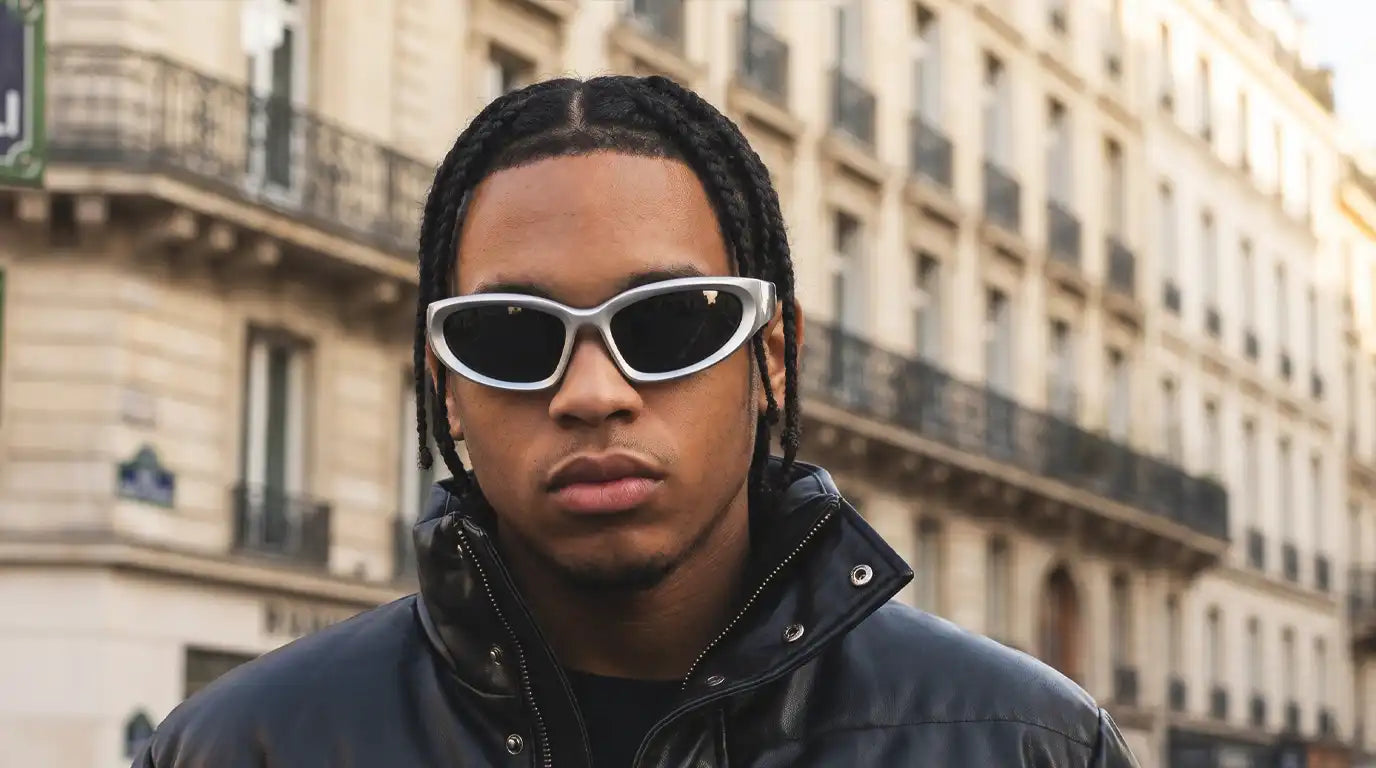 man in paris with y2k eyewear